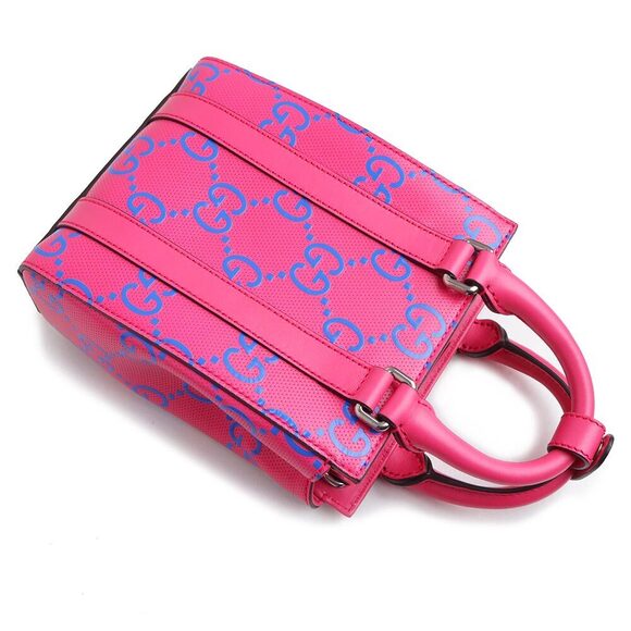 Gucci Tote Shoulder Handbag Crossbody Bag GG Leather Pink Blue - Picture 5 of 9